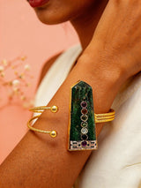 Green Aventurine and Brass Cuff Bracelet