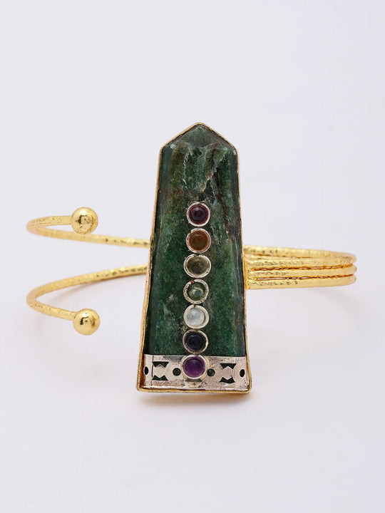 Green Aventurine and Brass Cuff Bracelet
