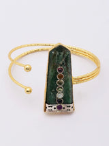 Green Aventurine and Brass Cuff Bracelet