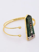Green Aventurine and Brass Cuff Bracelet