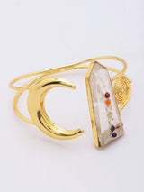 Crystal Crescent Moon Brass Cuff Bracelet