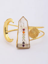 Crystal Crescent Moon Brass Cuff Bracelet