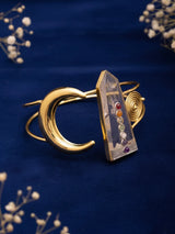 Crystal Crescent Moon Brass Cuff Bracelet
