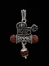 Shiva Trident Damru and Rudraksha Sterling Silver Pendant