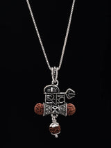 Shiva Trident Damru and Rudraksha Sterling Silver Pendant