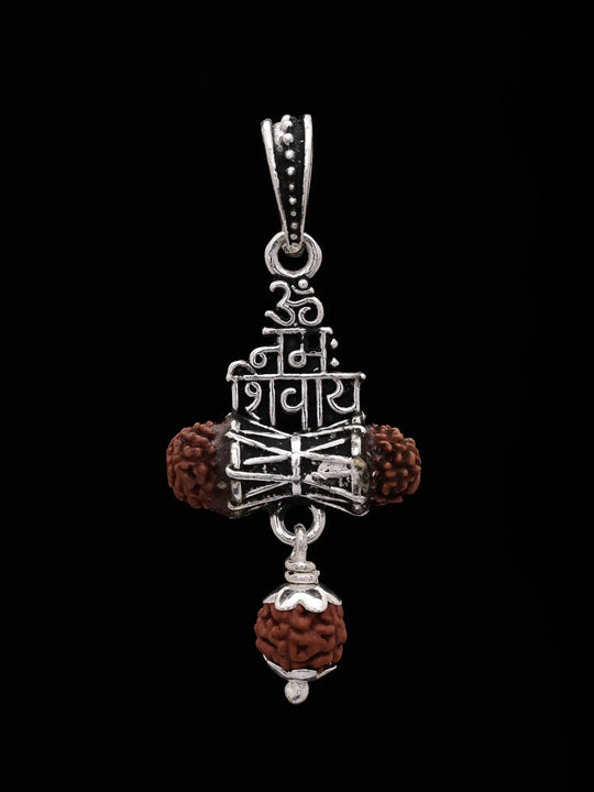 Om Namah Shivaya Damaru Sterling Silver Pendant