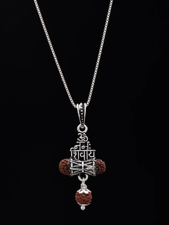 Om Namah Shivaya Damaru Sterling Silver Pendant