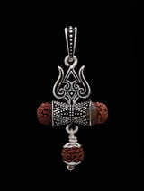 Trident Damru and Rudraksha Sterling Silver Pendant