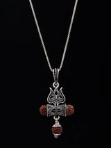 Trident Damru and Rudraksha Sterling Silver Pendant