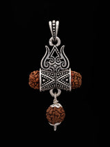 Trident Damru and Rudraksha Sterling Silver Pendant