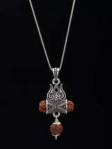 Trident Damru and Rudraksha Sterling Silver Pendant