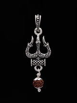 Trishul and Dangling Damru Sterling Silver Pendant