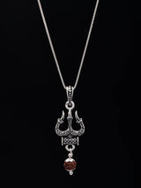Trishul and Dangling Damru Sterling Silver Pendant