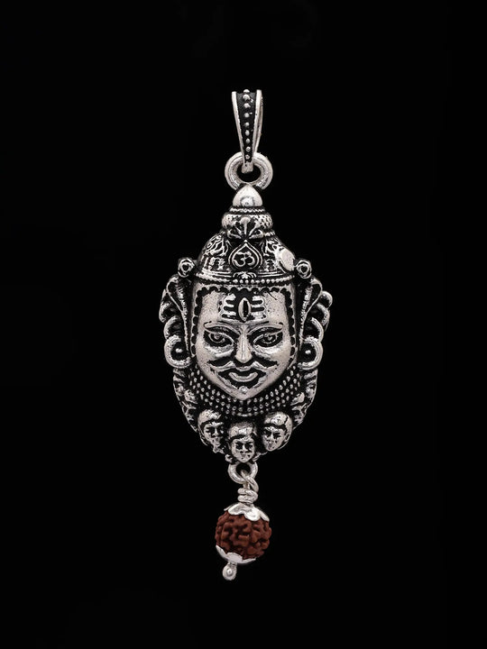Mahakal and Rudraksha Sterling Silver Pendant