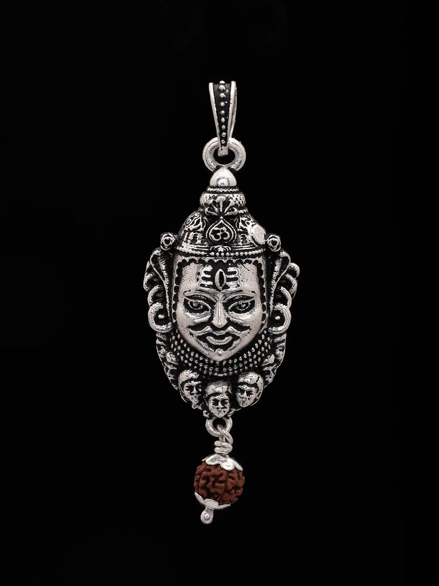 Mahakal and Rudraksha Sterling Silver Pendant