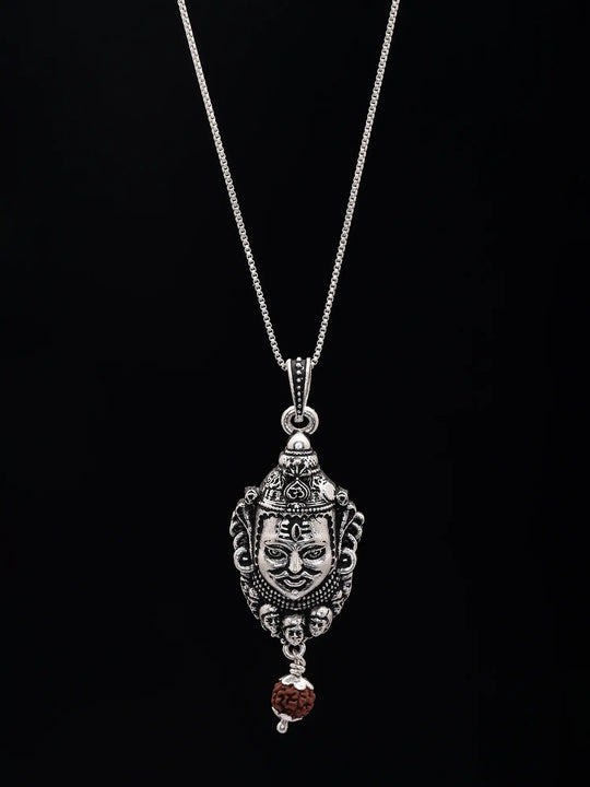Mahakal and Rudraksha Sterling Silver Pendant