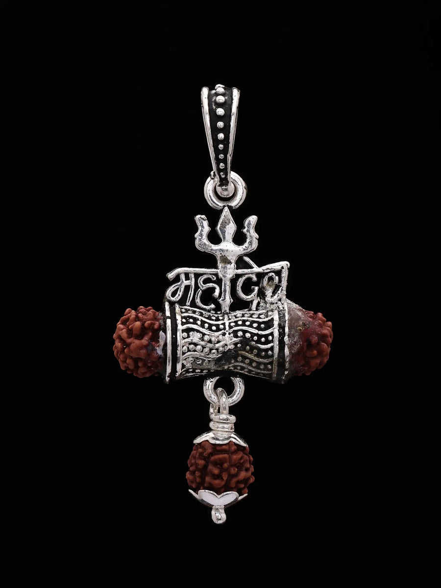 Mahadev Damru Oxidised Sterling Silver Pendant