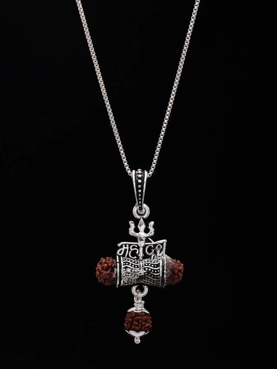 Mahadev Damru Oxidised Sterling Silver Pendant