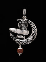 Shivalinga Crescent Moon and Rudraksha Sterling Silver Pendant