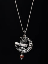 Shivalinga Crescent Moon and Rudraksha Sterling Silver Pendant