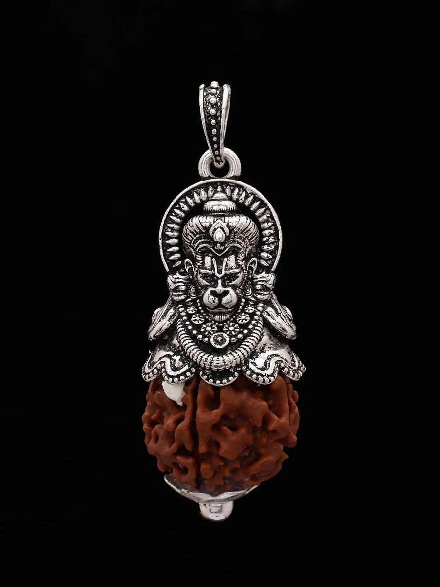 Panchmukhi Rudraksha Lord Hanuman Sterling Silver Pendant