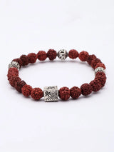 Natural Rudraksha and Sterling Silver Elasticated Bracelet