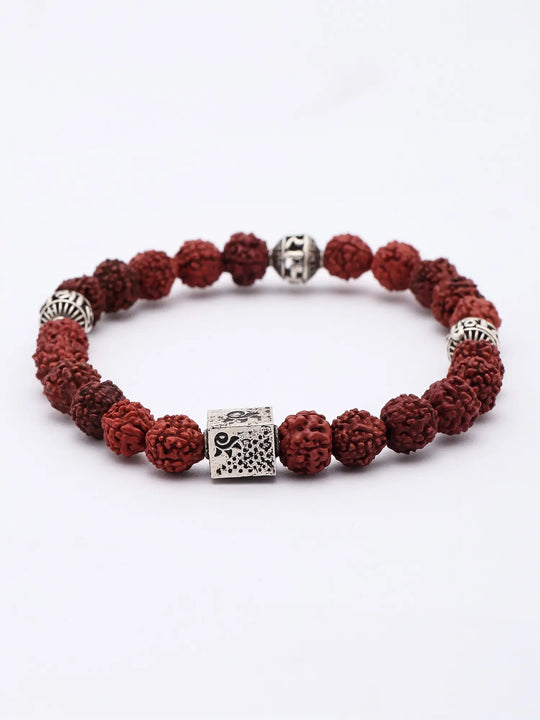 Natural Rudraksha and Sterling Silver Elasticated Bracelet