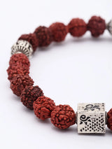 Natural Rudraksha and Sterling Silver Elasticated Bracelet