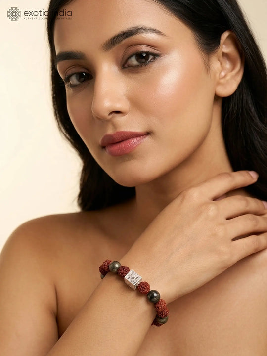 Pyrite and Rudraksha Beaded Stretch Bracelet