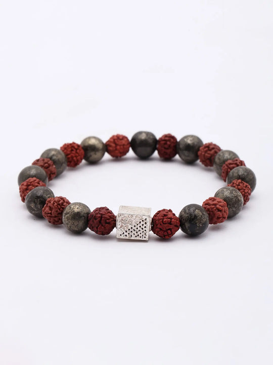 Pyrite and Rudraksha Beaded Stretch Bracelet
