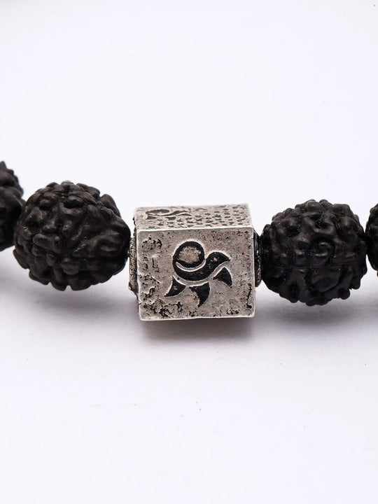 Natural Rudraksha and Sterling Silver Beaded Bracelet