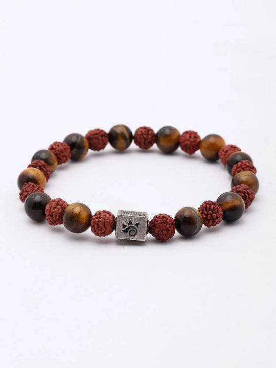 Rudraksha and Tiger's Eye Sterling Silver Stretch Bracelet