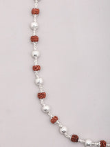 Rudraksha and Textured Sterling Silver Beads Mala
