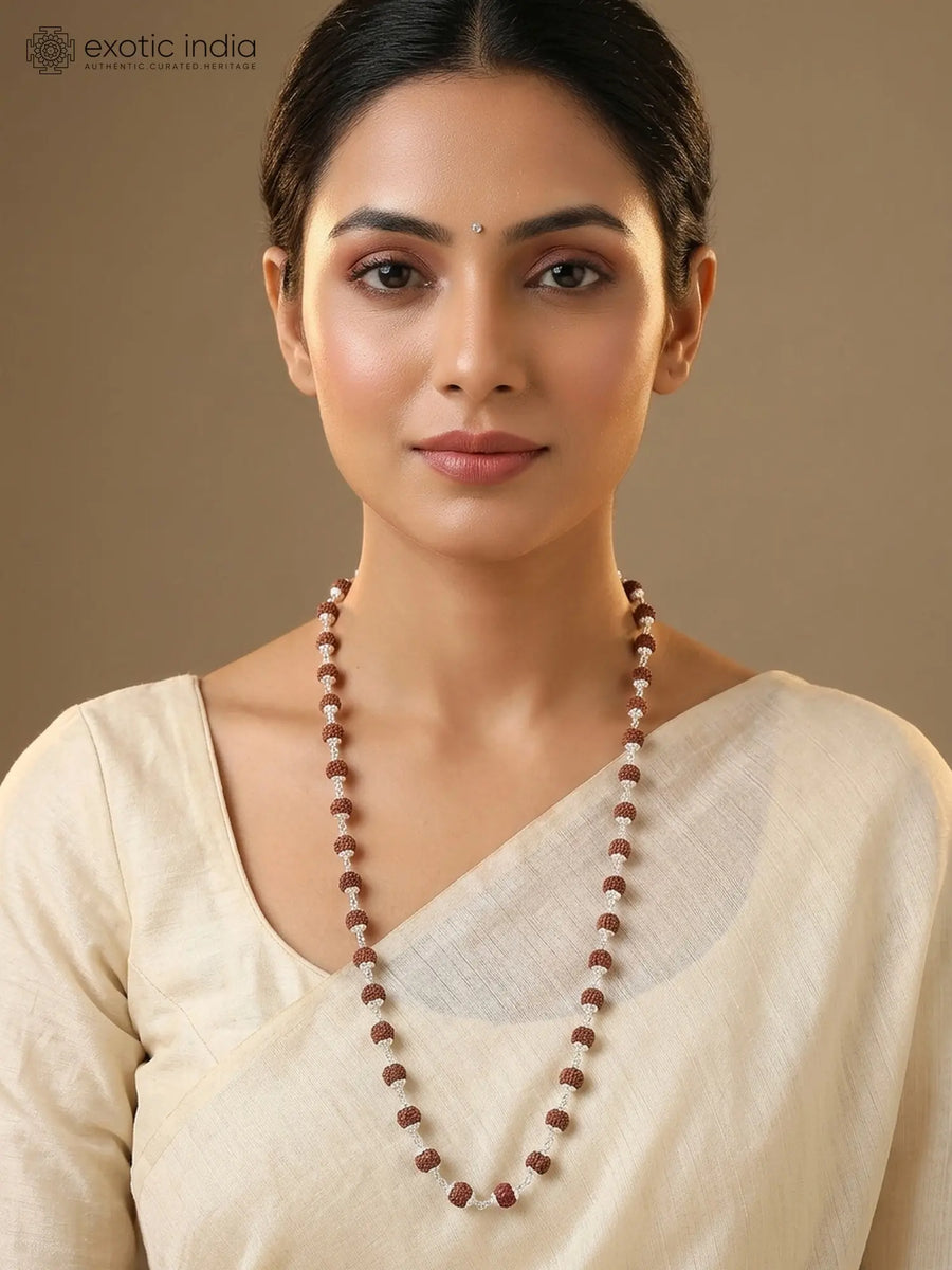 Natural Rudraksha and Sterling Silver Mala Necklace