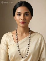 Natural Rudraksha and Sterling Silver Beads Mala Necklace