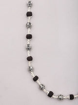 Natural Rudraksha and Sterling Silver Beads Mala Necklace