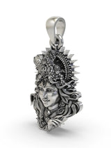 Lord Krishna Face Sterling Silver Pendant with Ornate Crown