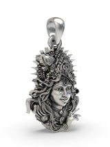 Lord Krishna Face Sterling Silver Pendant with Ornate Crown