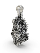 Lord Krishna Face Sterling Silver Pendant with Ornate Crown