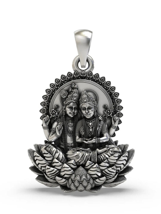 Lakshmi Narayan on Lotus Temple Sterling Silver Pendant