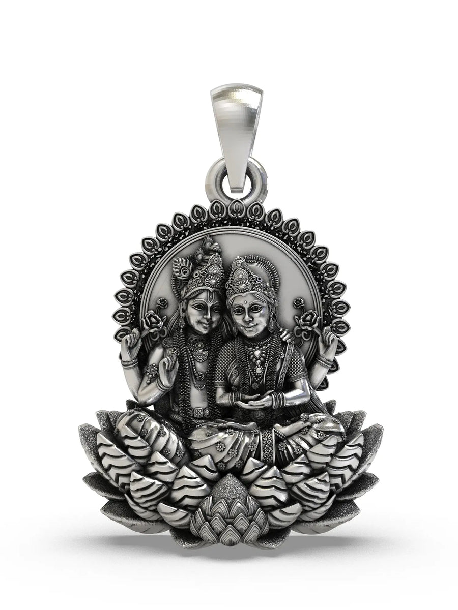 Lakshmi Narayan on Lotus Temple Sterling Silver Pendant