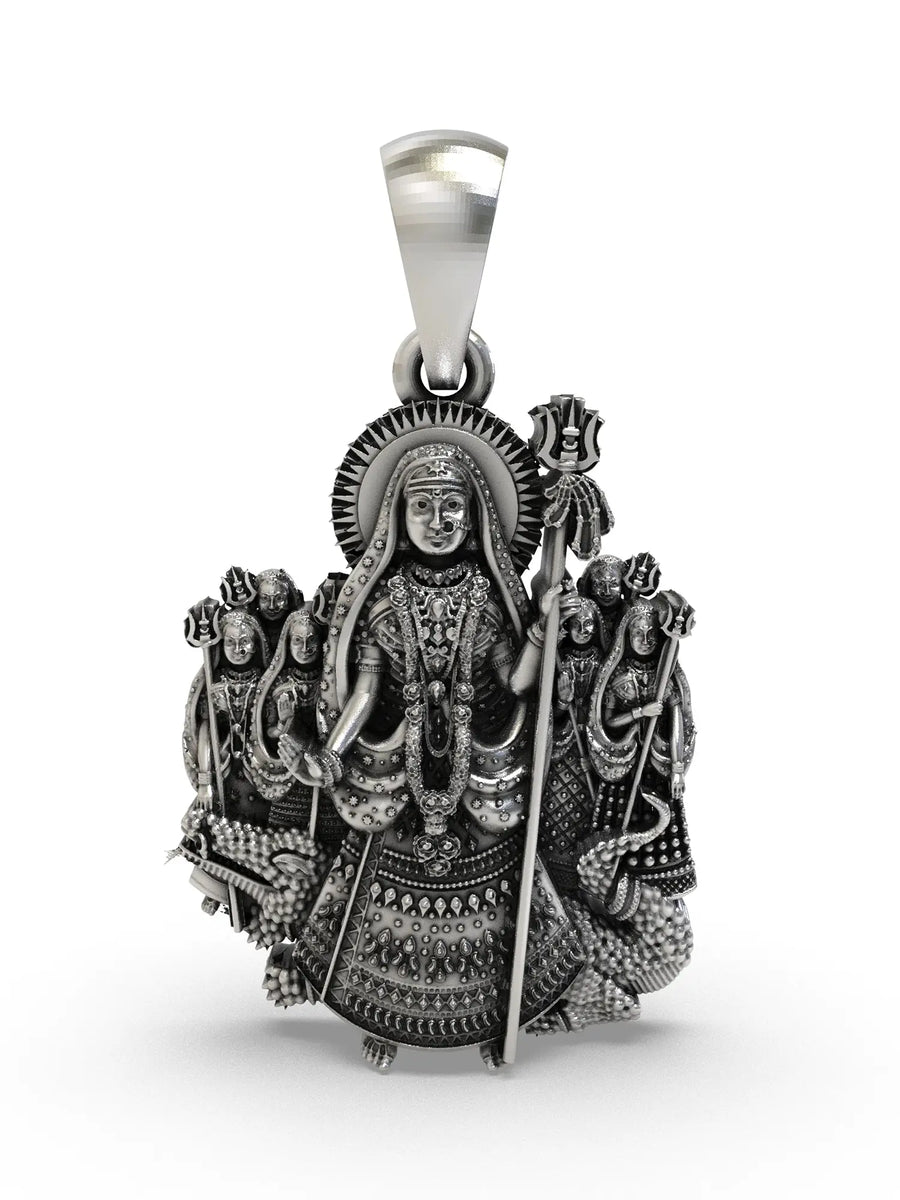 Khodiyar Mata Folk Goddess Sterling Silver Pendant