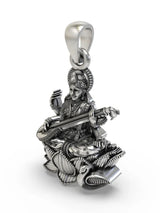 Goddess Saraswati Veena Lotus Sterling Silver Necklace