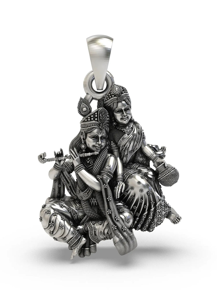 Radha Krishna with Makhan Matki Sterling Silver Pendant