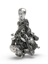 Radha Krishna with Makhan Matki Sterling Silver Pendant