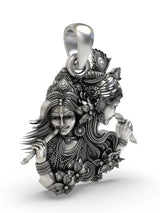 Radha Krishna Fluted Sterling Silver Pendant with Floral Detail