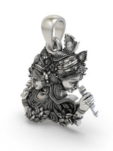 Radha Krishna Fluted Sterling Silver Pendant with Floral Detail