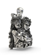 Radha Krishna Embrace Sterling Silver Pendant