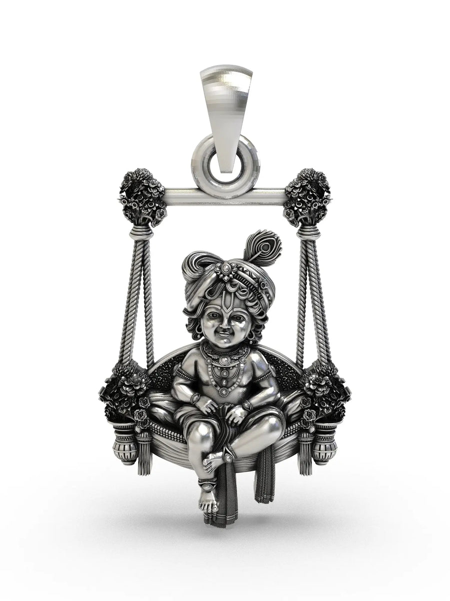 Baby Krishna on Swing Sterling Silver Pendant