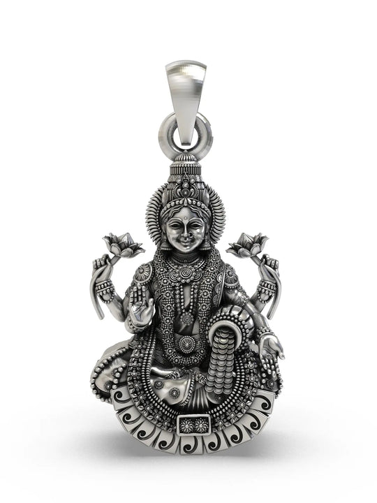 Four-Armed Goddess Lakshmi Sterling Silver Temple Pendant